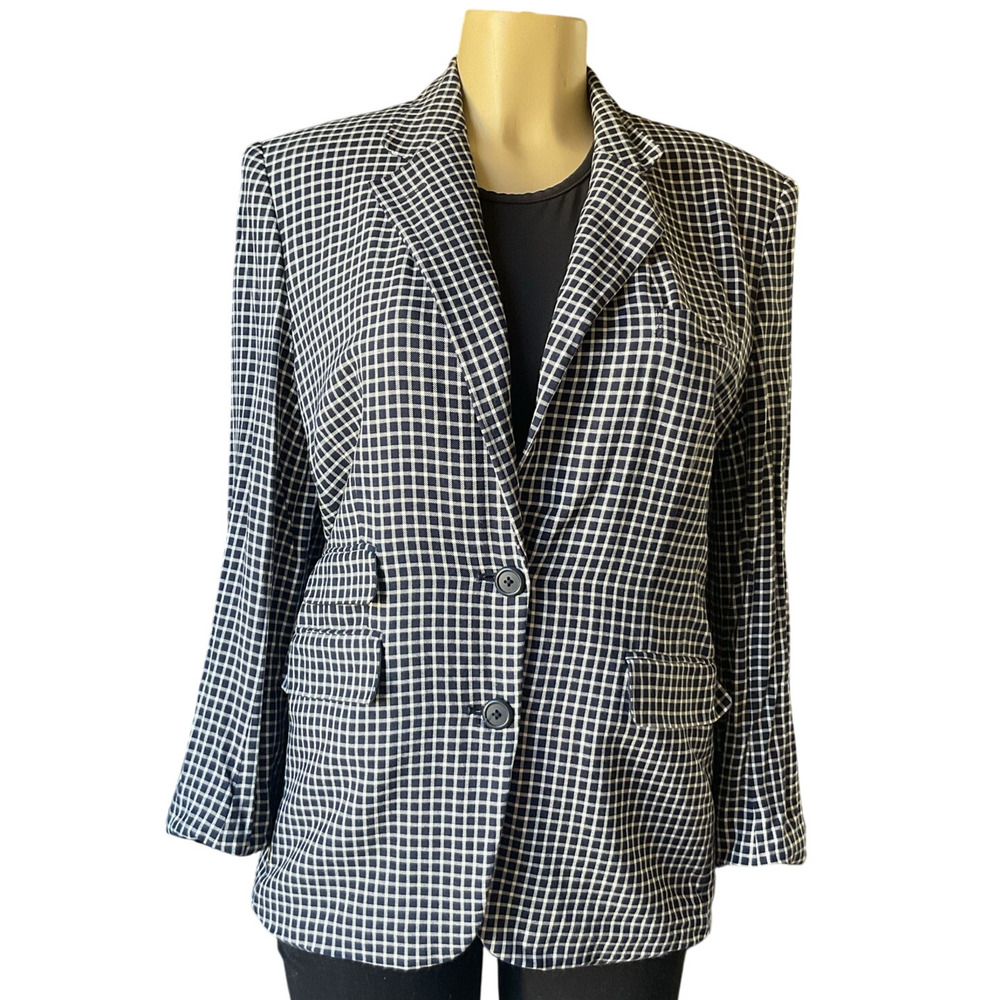 Vintage Ralph Lauren Blazer Women’s 12 90s Navy Check Made in USA 100% Rayon - Picture 1 of 8